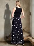 HotSquash Polka Dot Chiffon Maxi Skirt, Black/White