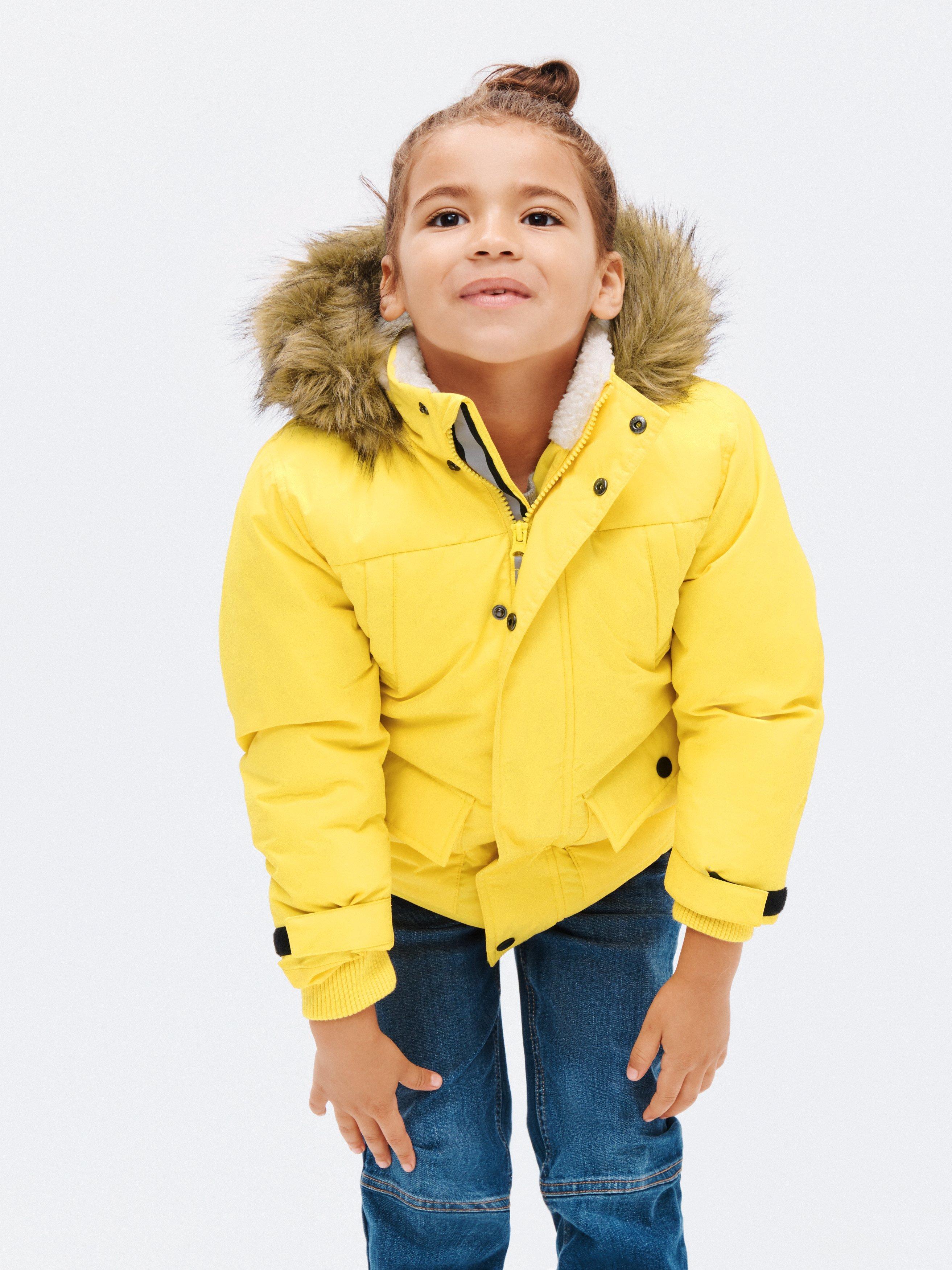 John Lewis Kids' Plain Faux Fur Hood Parka Jacket, Yellow