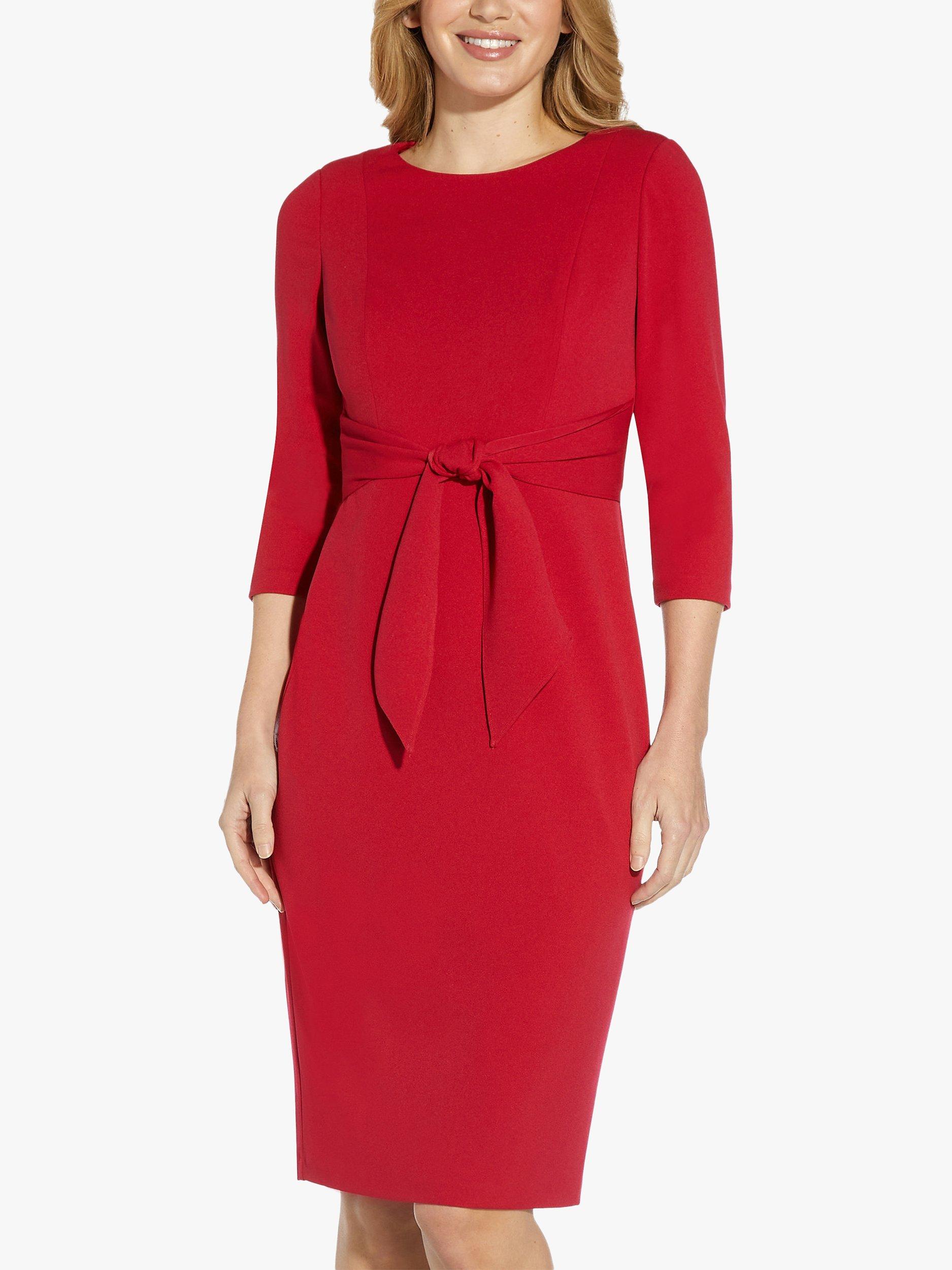 Adrianna Papell Tie Belt Crepe Dress, Warm Cherry