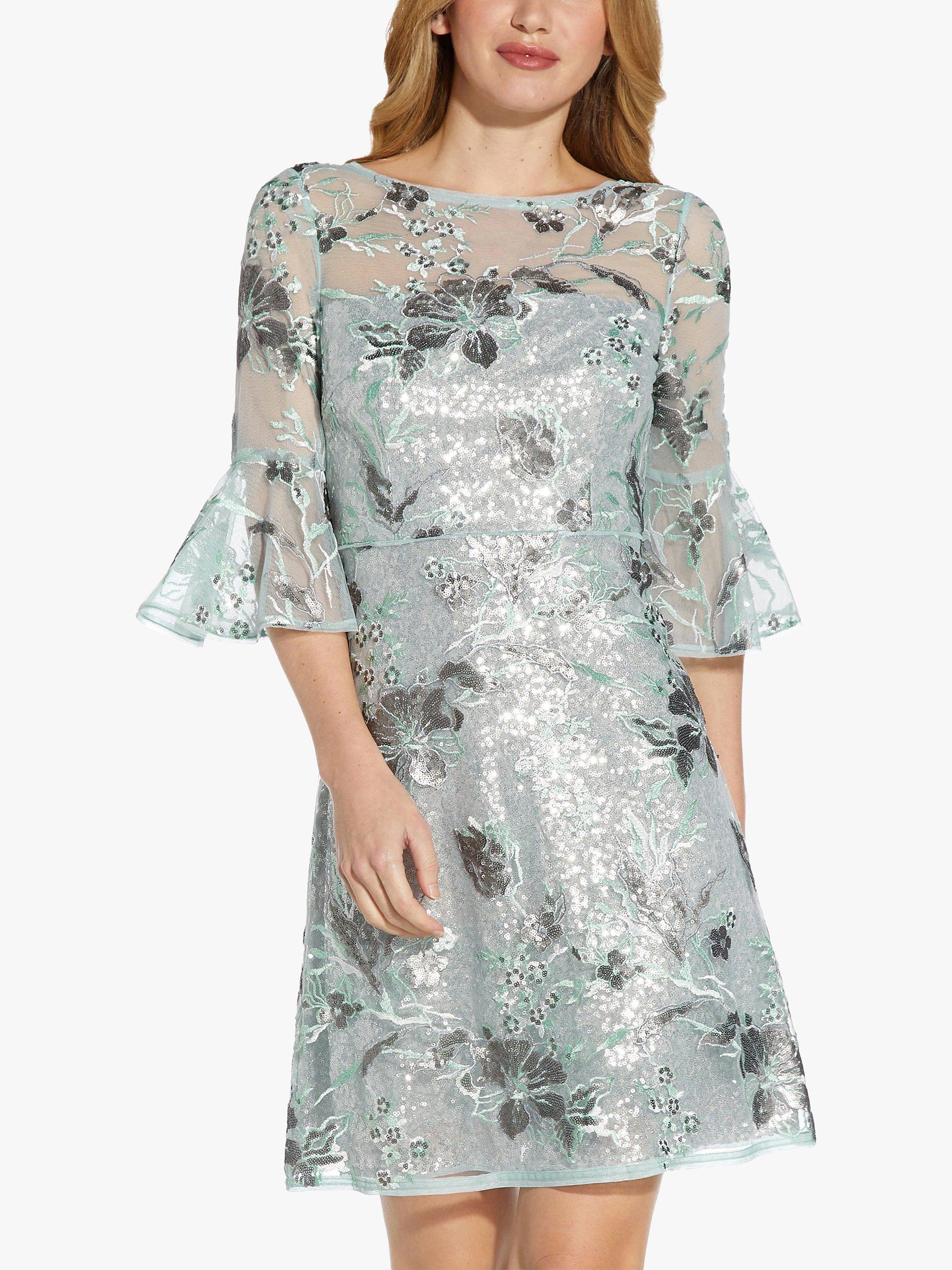 Adrianna Papell Embroidered Sequin Floral Mini Dress, Turquoise Tonic