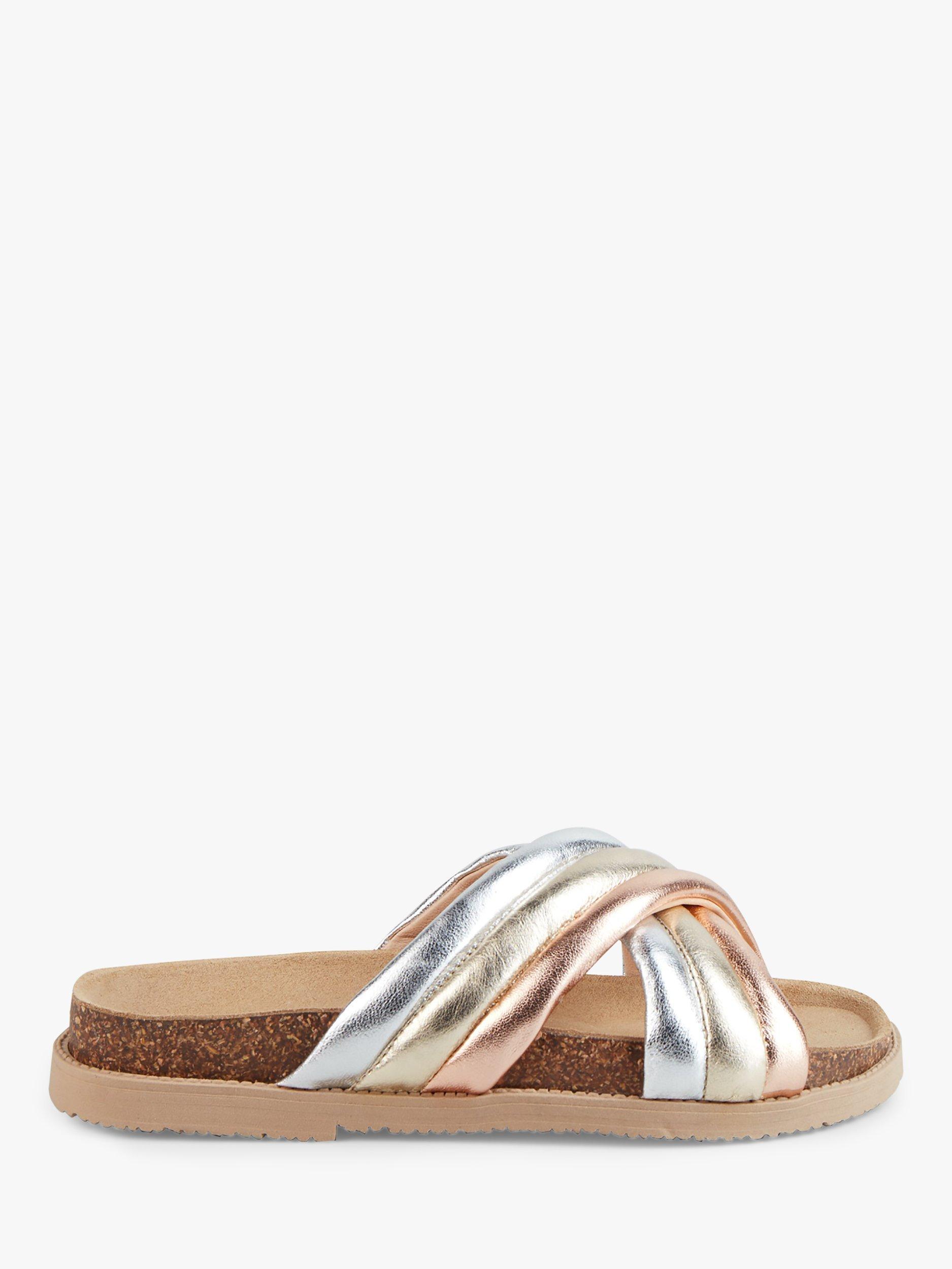 HUSH Pemba Cross Strap Leather Metallic Footbed Sandals