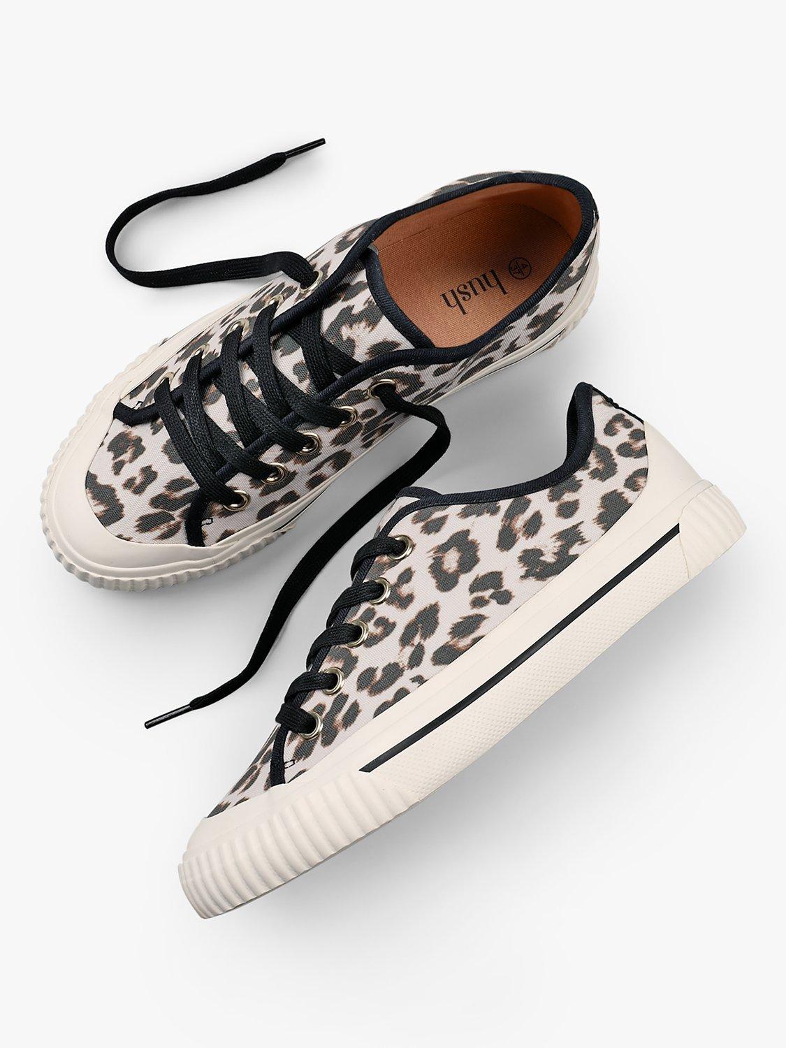 HUSH Leyton Leopard Print Canvas Trainers Natural