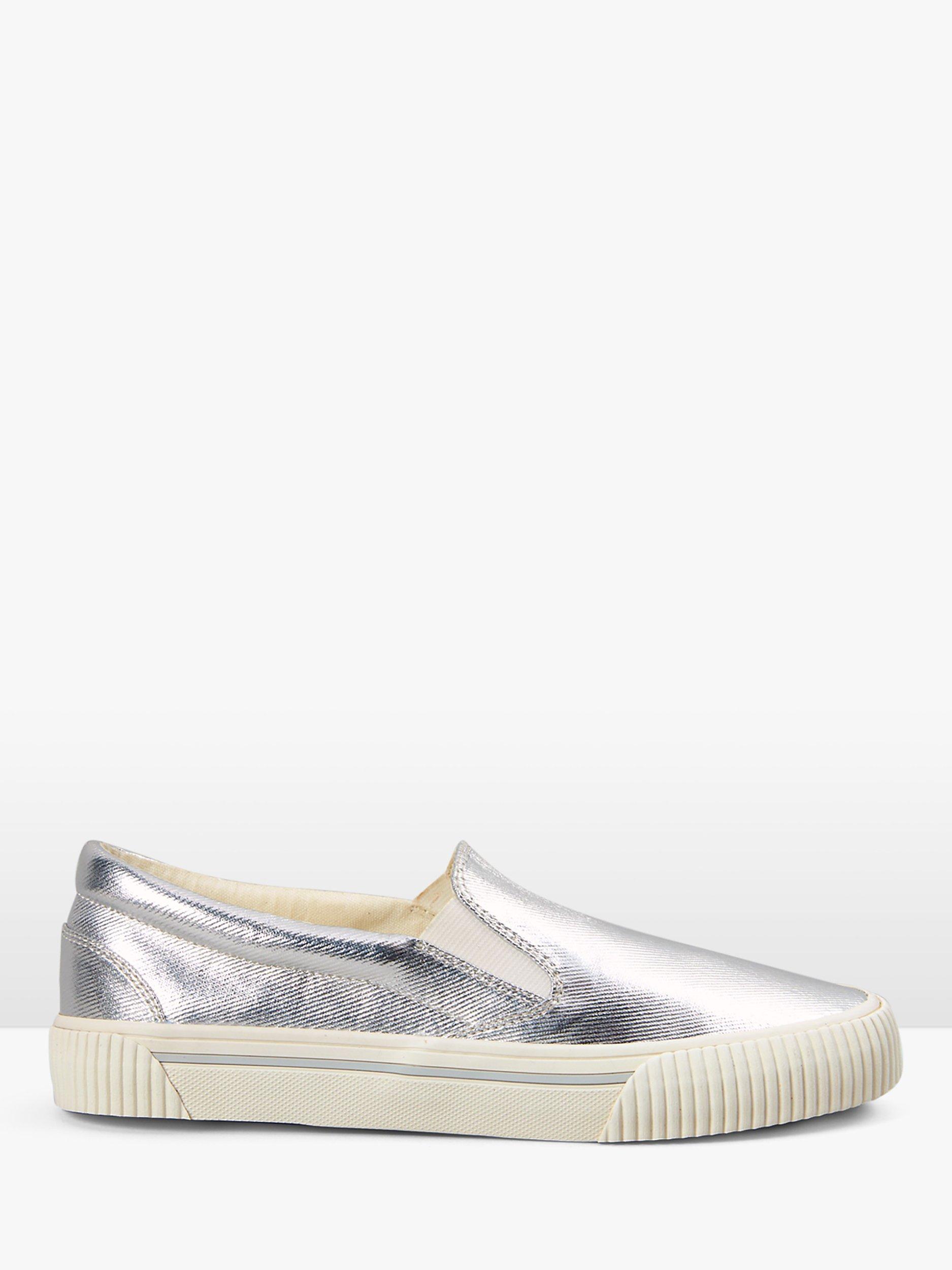 Product image 1 of 4, which shows HUSH Gili Foiled Canvas Plimsolls, Silver, 3