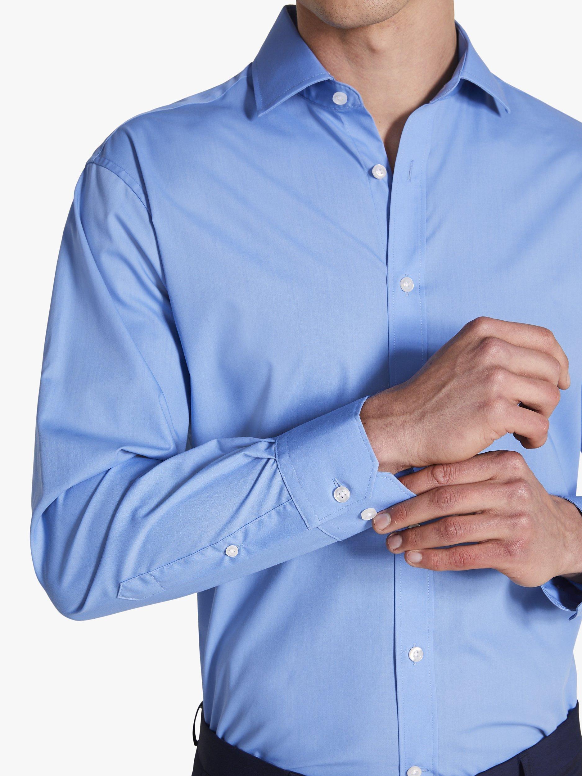 Moss Cotton Blend Poplin Shirt, Mid Blue