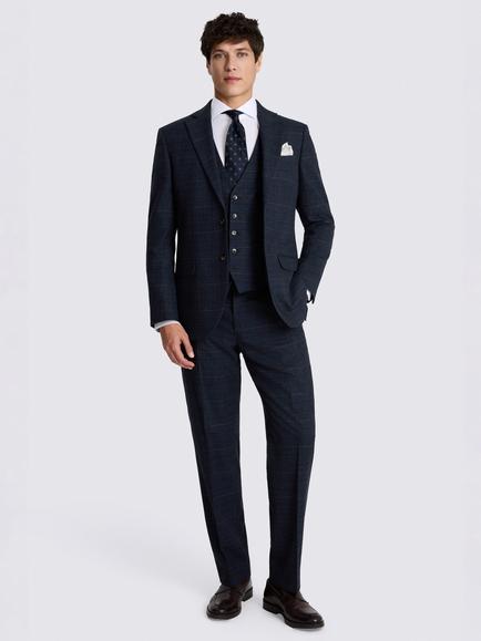 Moss Regular Fit Check Suit Jacket, Navy Black - view 2, Navy Black