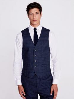 Moss Regular Fit Check Waistcoat, Navy/Black, Navy/Black