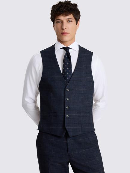 Moss Regular Fit Check Suit Waistcoat, Navy/Black