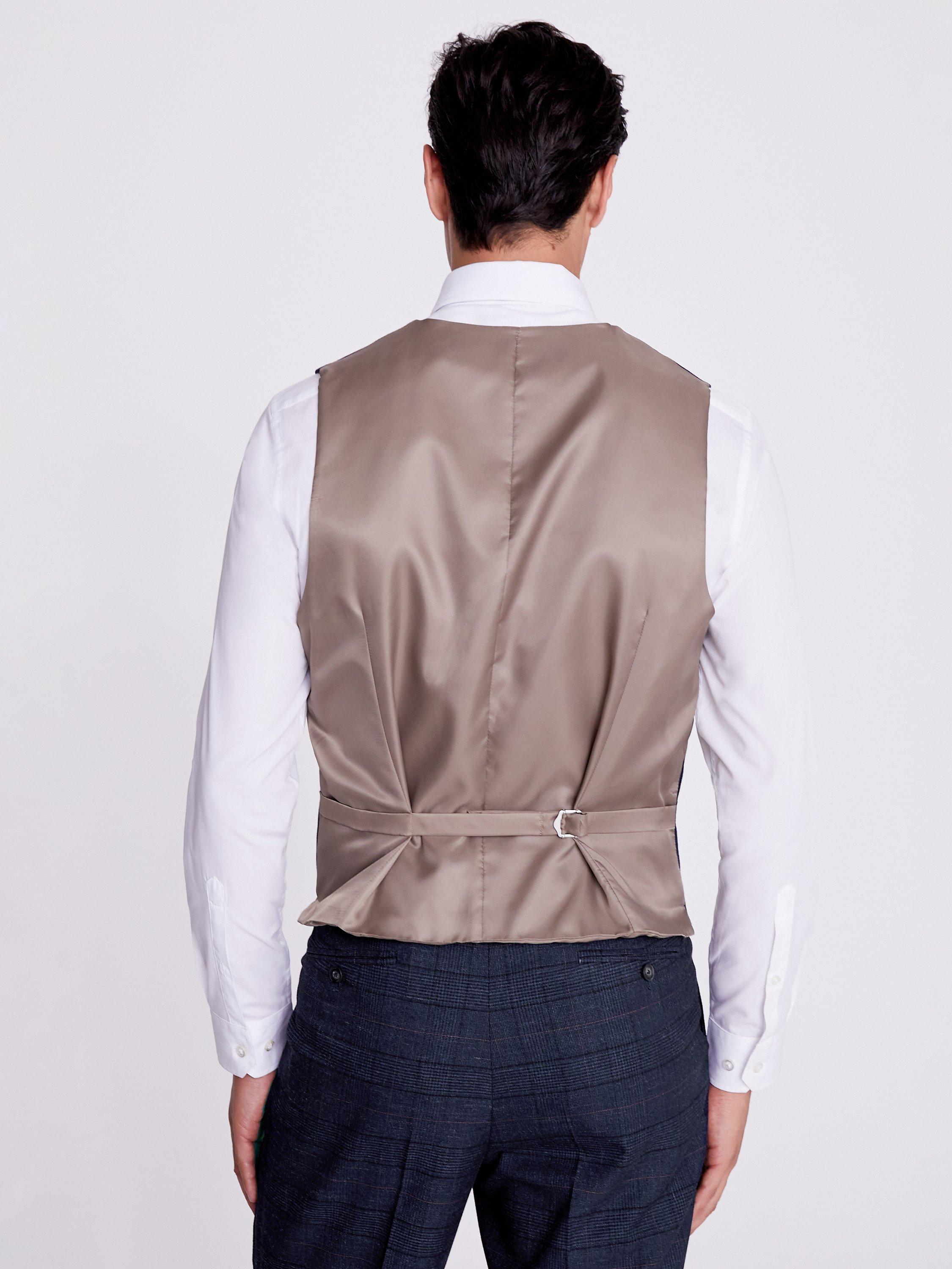 Product image 2 of 3, which shows Moss Regular Fit Check Waistcoat, Navy/Black, 40R