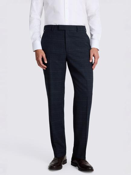Moss Regular Fit Check Suit Trousers, Navy/Black