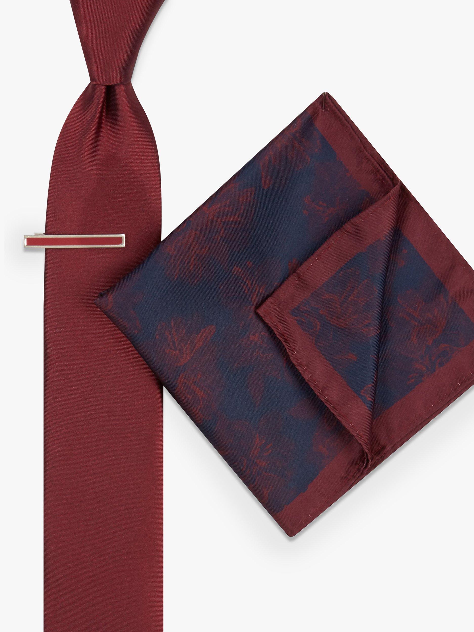 Moss London Floral Tie & Pocket Square Set, Wine/Navy, One Size