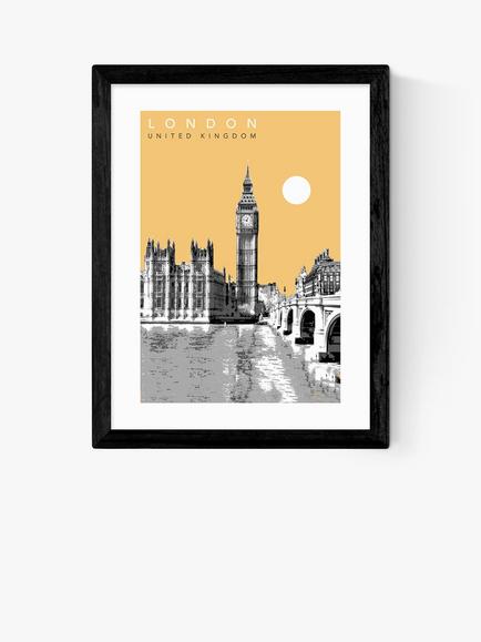 EAST END PRINTS Becks Norf Design 'London' Framed Print, Black Frame