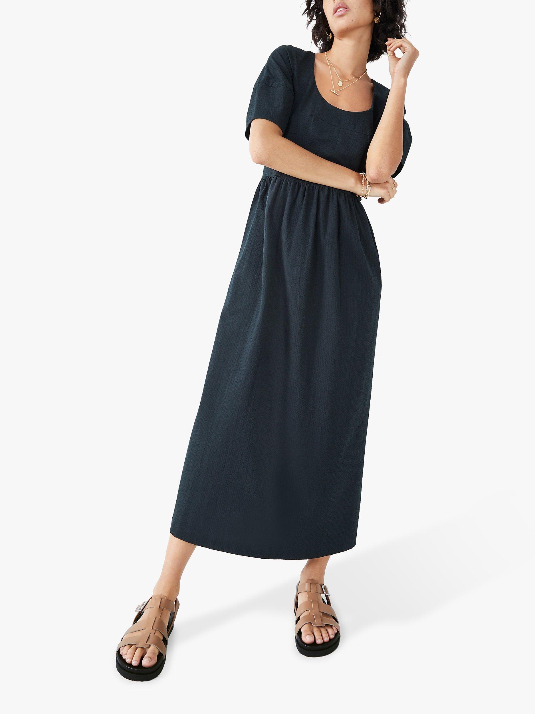HUSH Luna Textured Cotton Midi Dress, Black