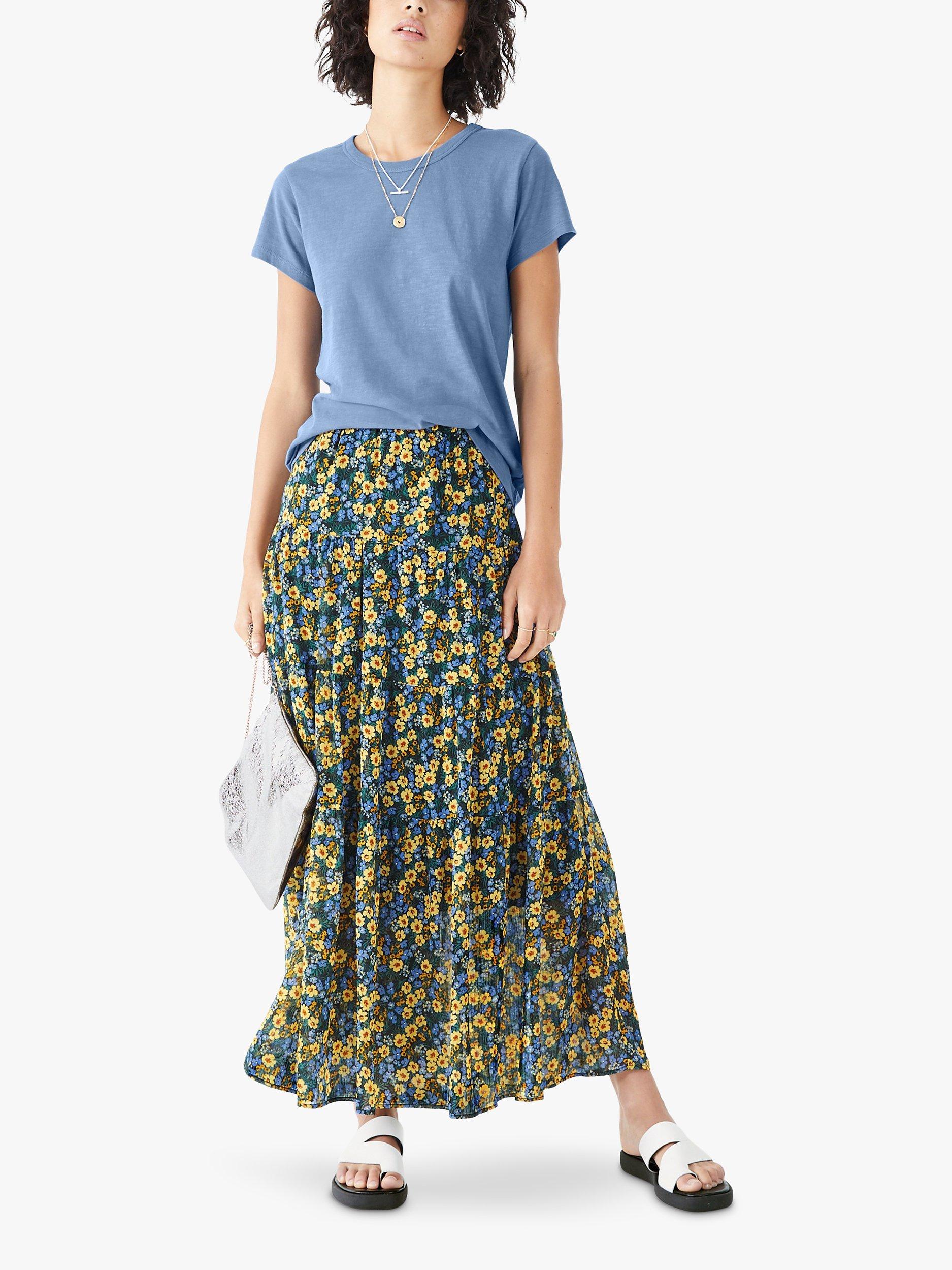 HUSH Branwen Floral Print Tiered Maxi Skirt, Multi