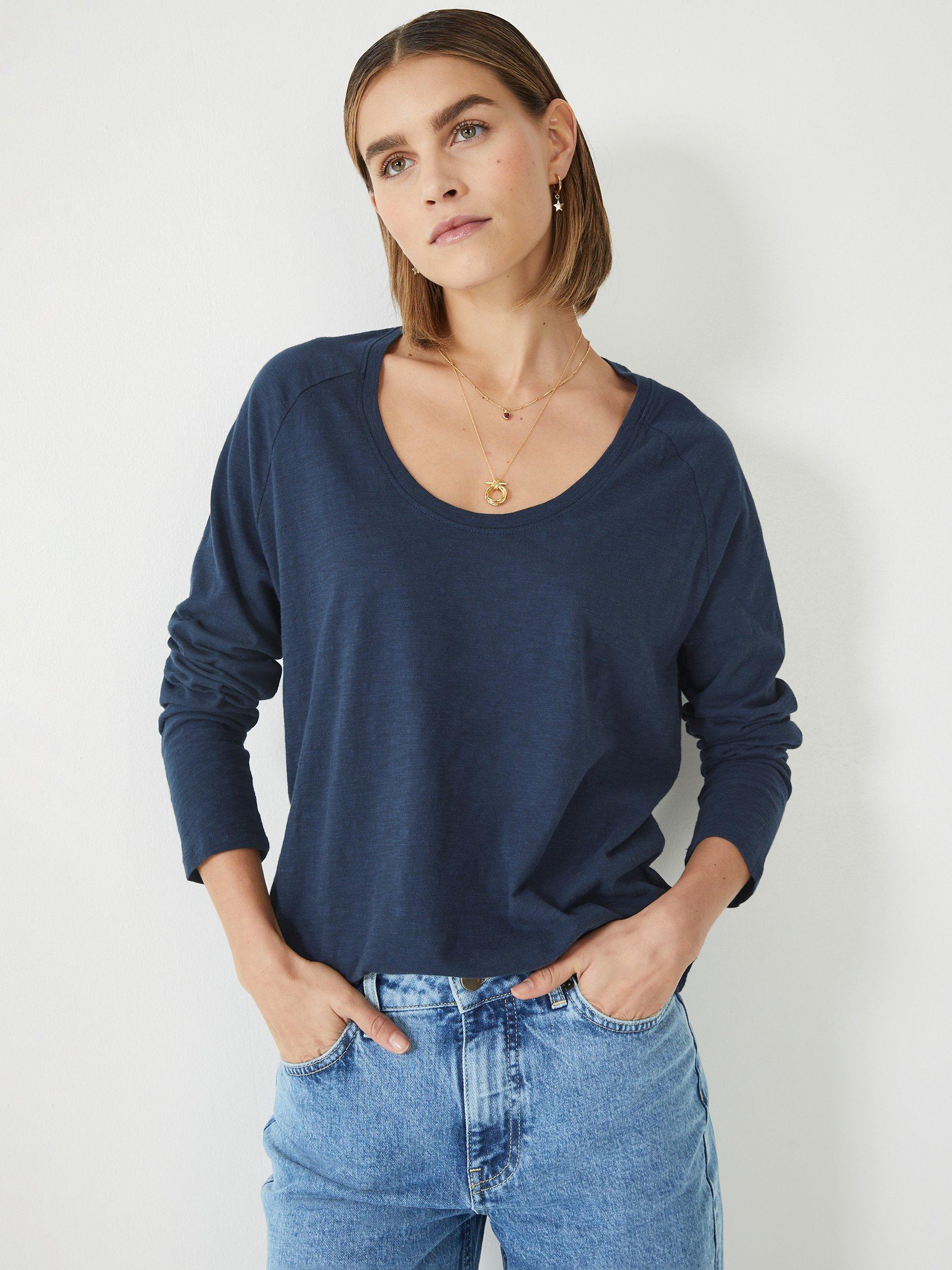 HUSH Organic Cotton Slub Avalon Scoop Neck T-Shirt, Midnight Navy