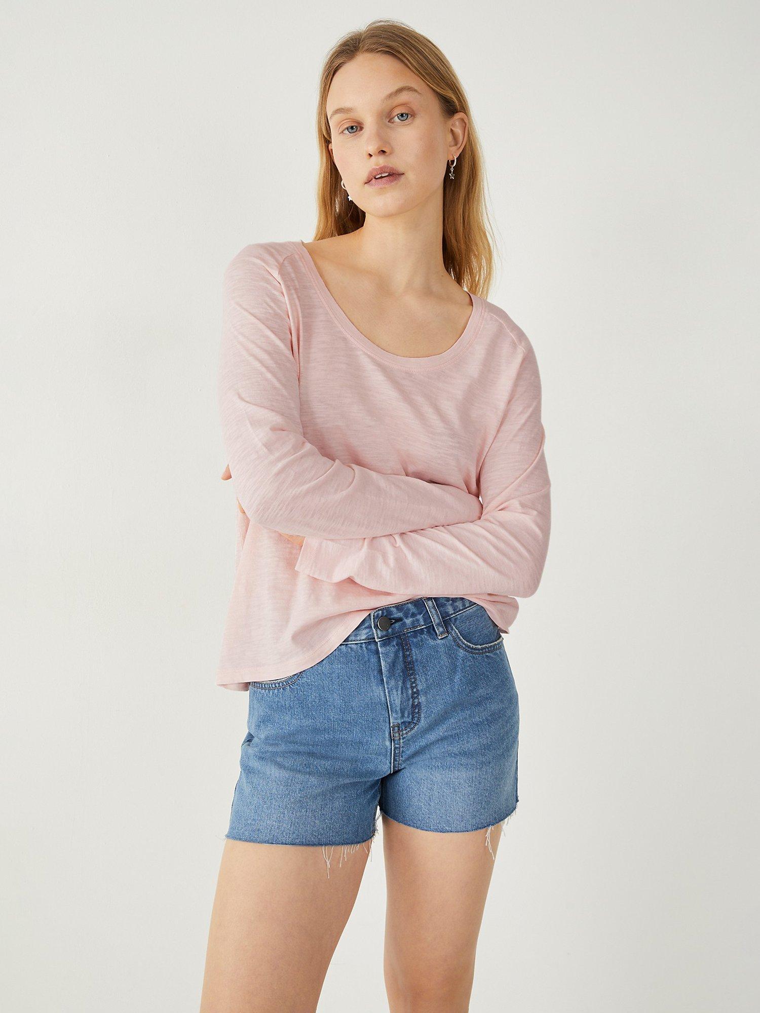 HUSH Organic Cotton Slub Avalon Scoop Neck T-Shirt, Powder Pink
