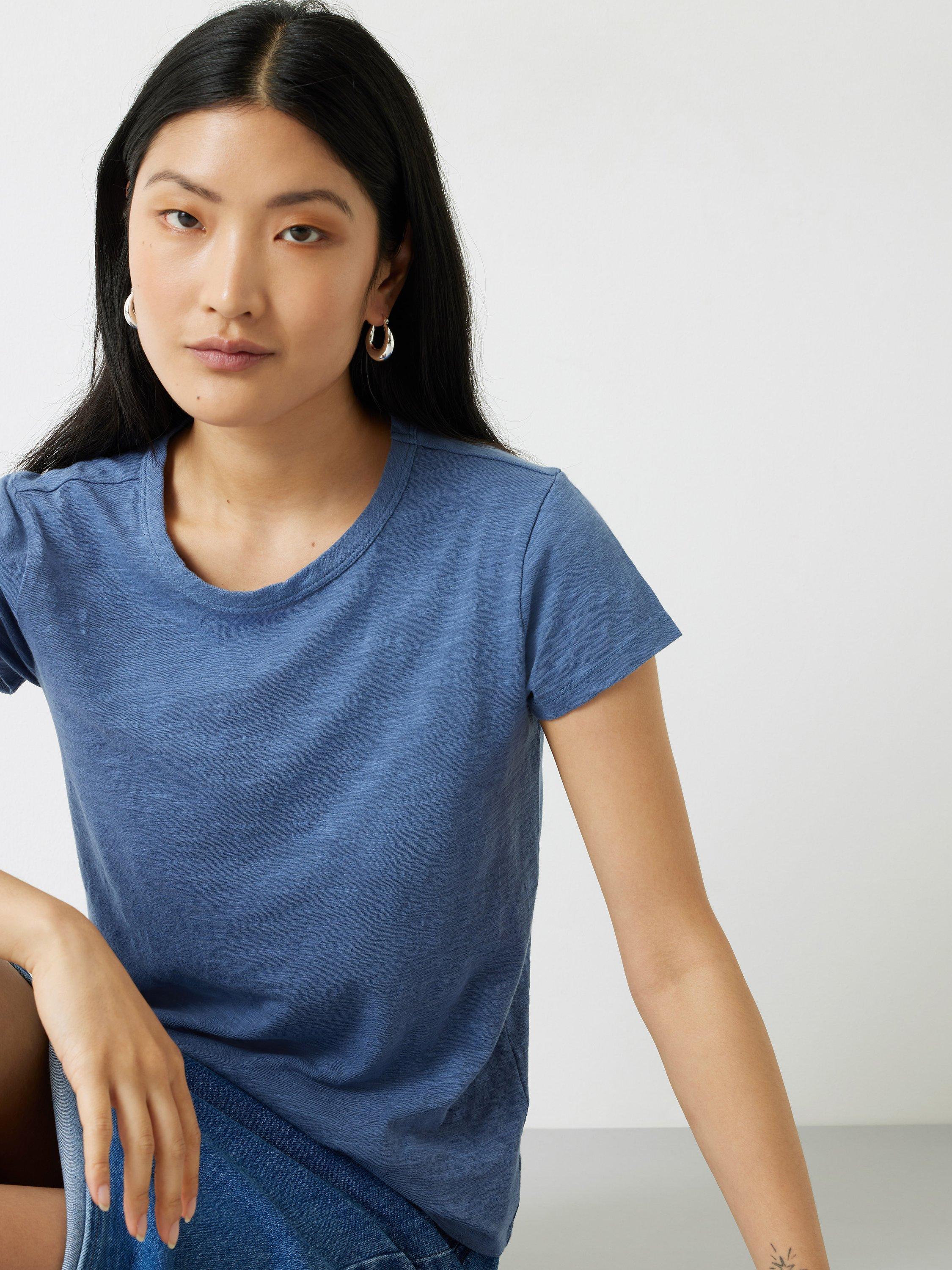 Product image 1 of 6, which shows HUSH Slim Fit Cotton Crew Neck T-Shirt, Denim Blue, XXS