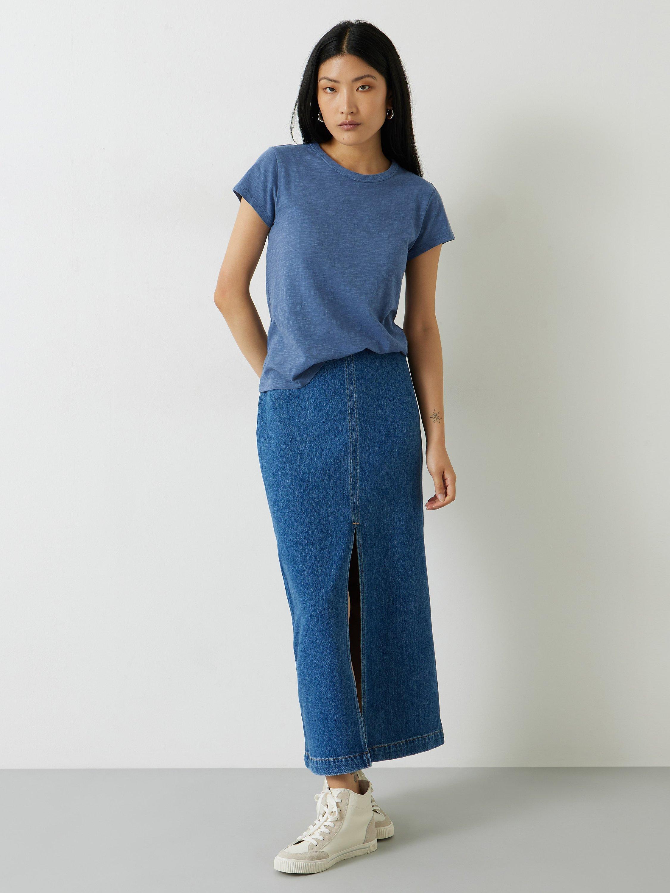 Product image 3 of 6, which shows HUSH Slim Fit Cotton Crew Neck T-Shirt, Denim Blue, XXS