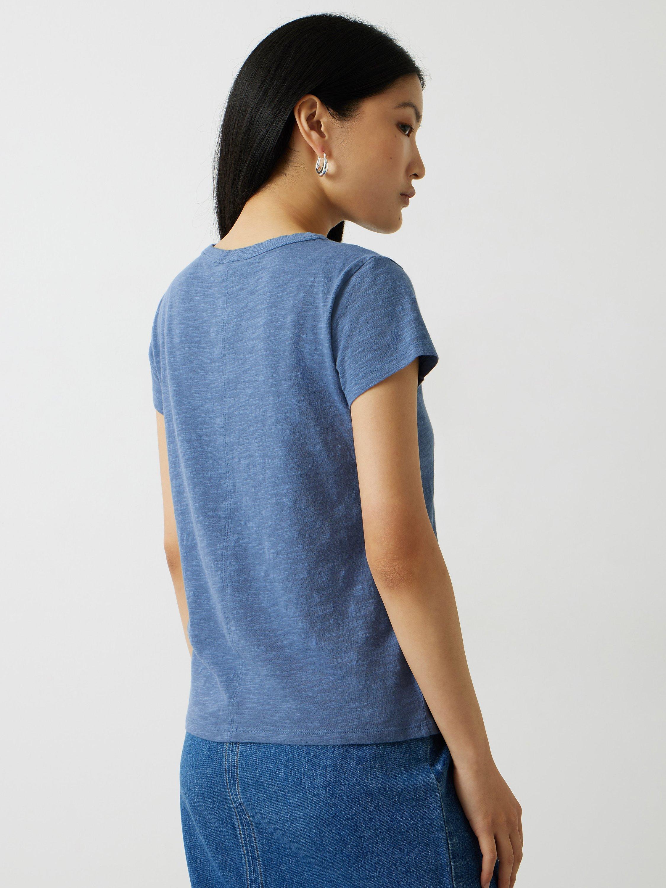 Product image 2 of 6, which shows HUSH Slim Fit Cotton Crew Neck T-Shirt, Denim Blue, XXS