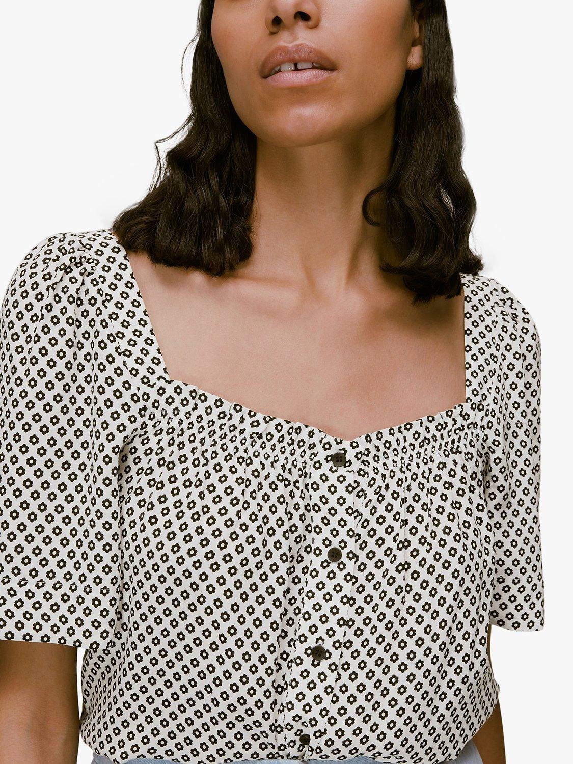 Whistles Tia Daisy Print Square Neck Blouse, White/Multi