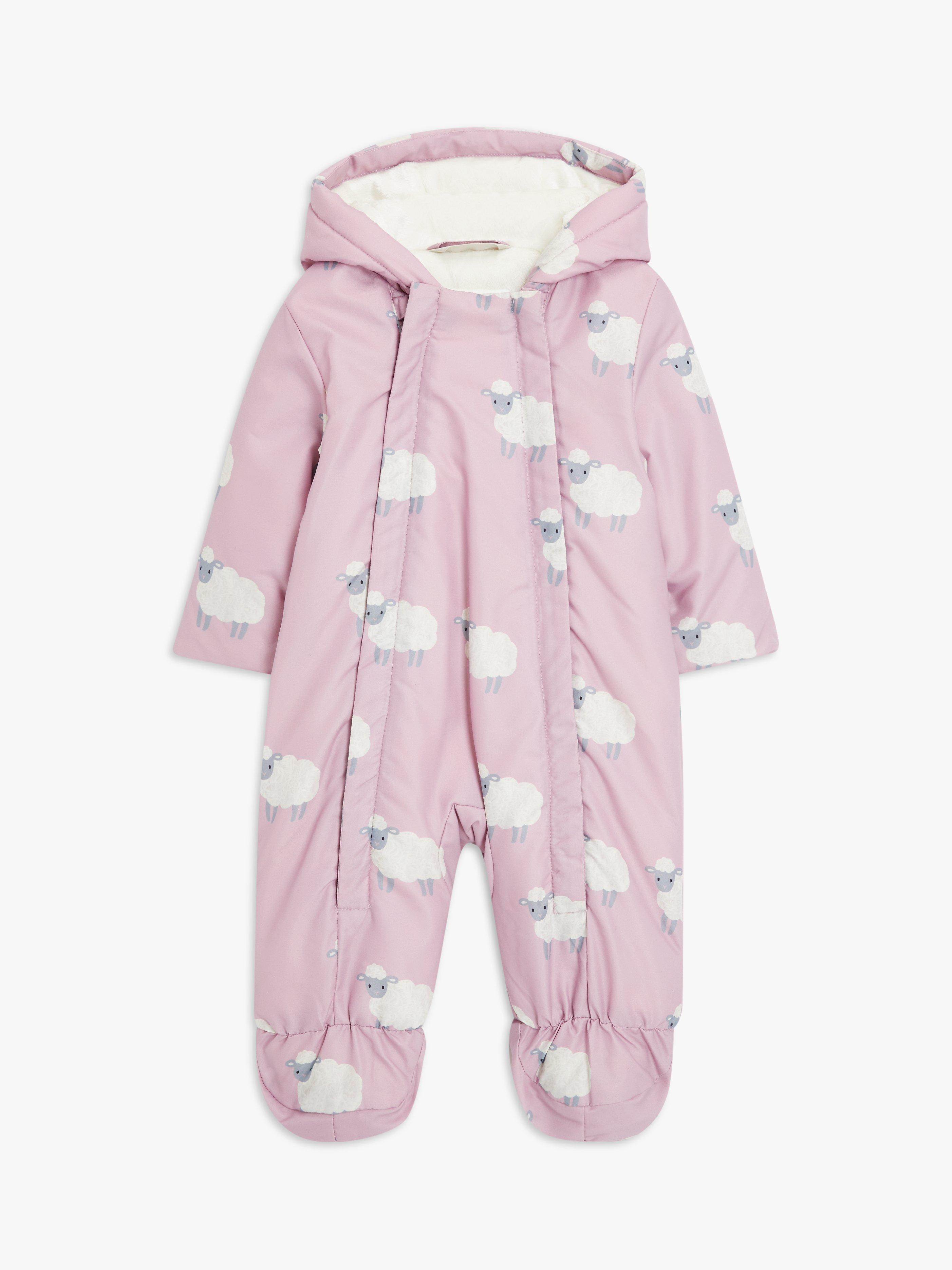 John Lewis Baby Sheep Print Shower Resistant Snowsuit, Pink