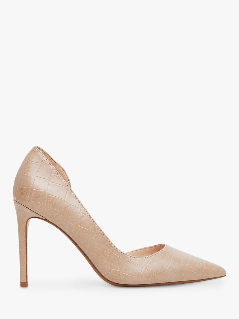 Mango Audrey Croc Effect Open Court Shoes, Beige, 3