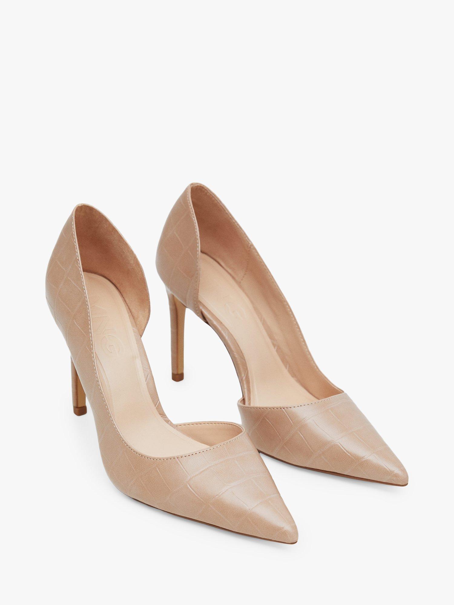 Mango Audrey Croc Effect Open Court Shoes, Beige, 3