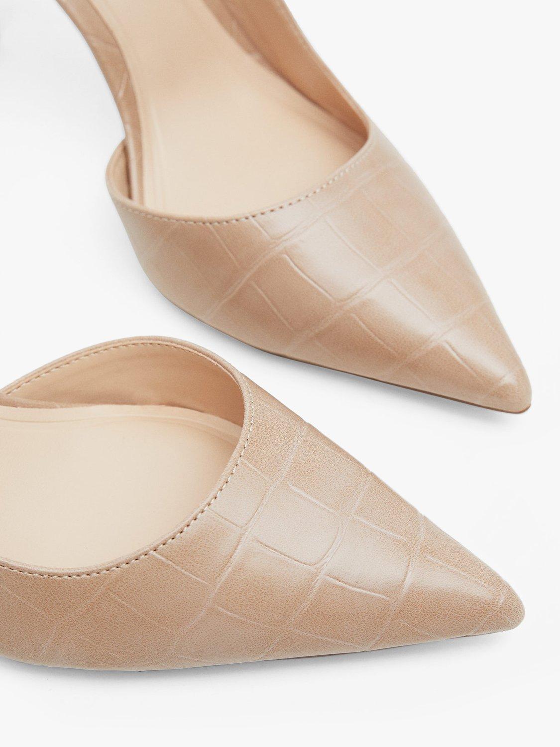 Mango Audrey Croc Effect Open Court Shoes, Beige, 3