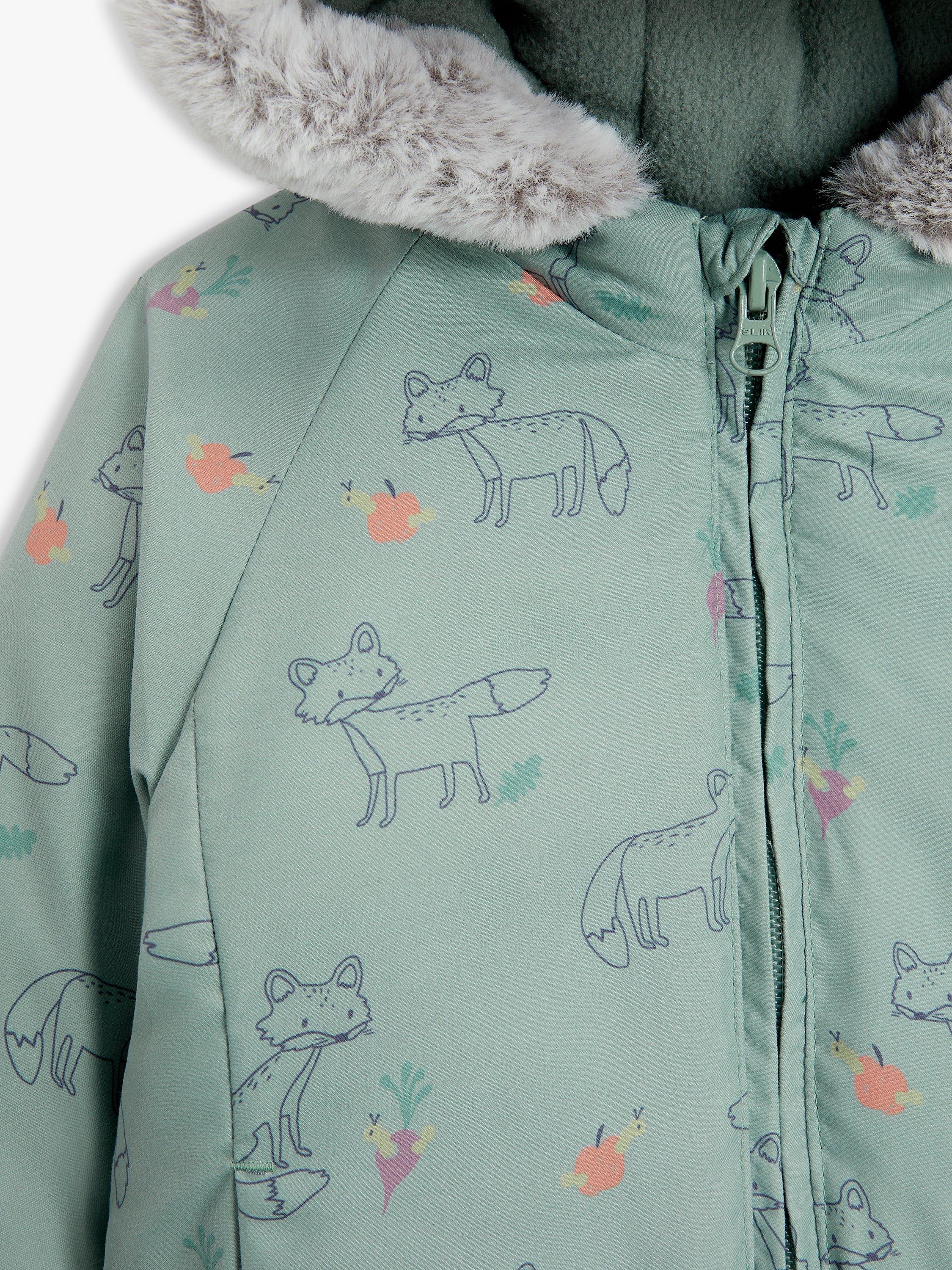 Product image 3 of 3, which shows John Lewis Baby Fox Print Shower Resistant Coat, Green, 18-24 months