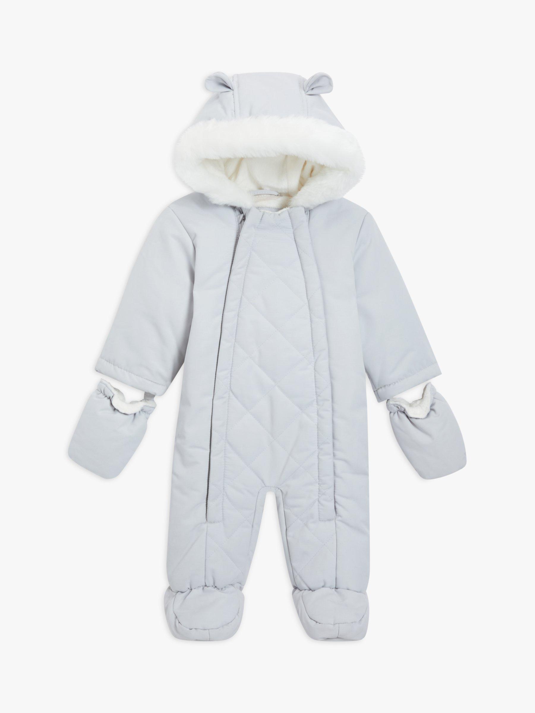 John Lewis Baby Plain Quilted Double Zip Shower Resistant Snowsuit, Cream