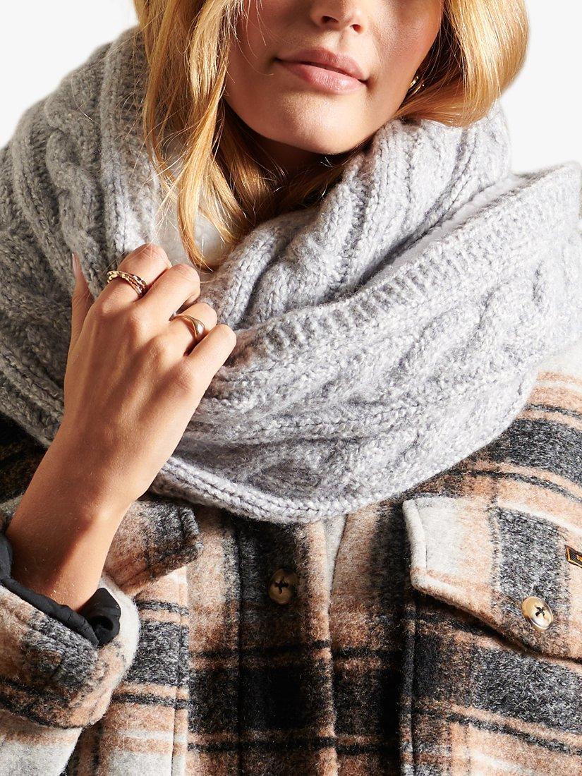 Superdry Cable Knit Snood, Mid Grey, One Size
