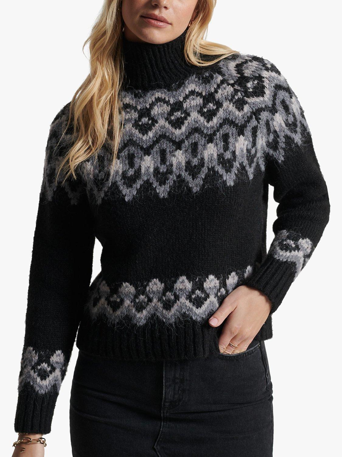 Superdry Vintage Slouchy Fair Isle Knit Jumper, Black