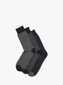 Charles Tyrwhitt Cotton Rich Socks, Pack of 3, Black/Grey, Black/Grey