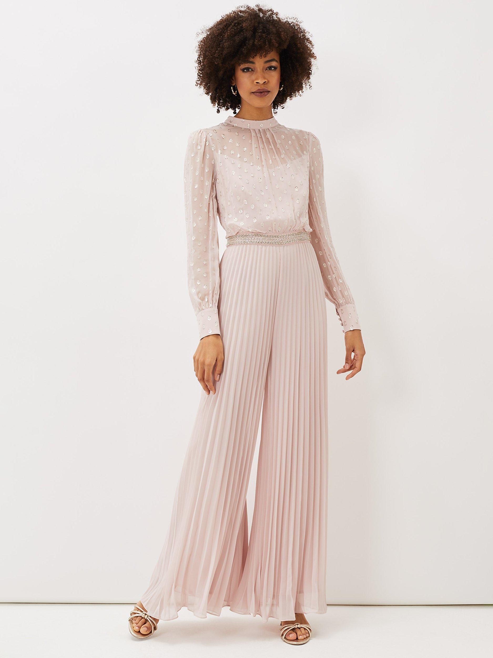 Phase Eight Charley Pleated Metallic Spot Jumpsuit, Mauve