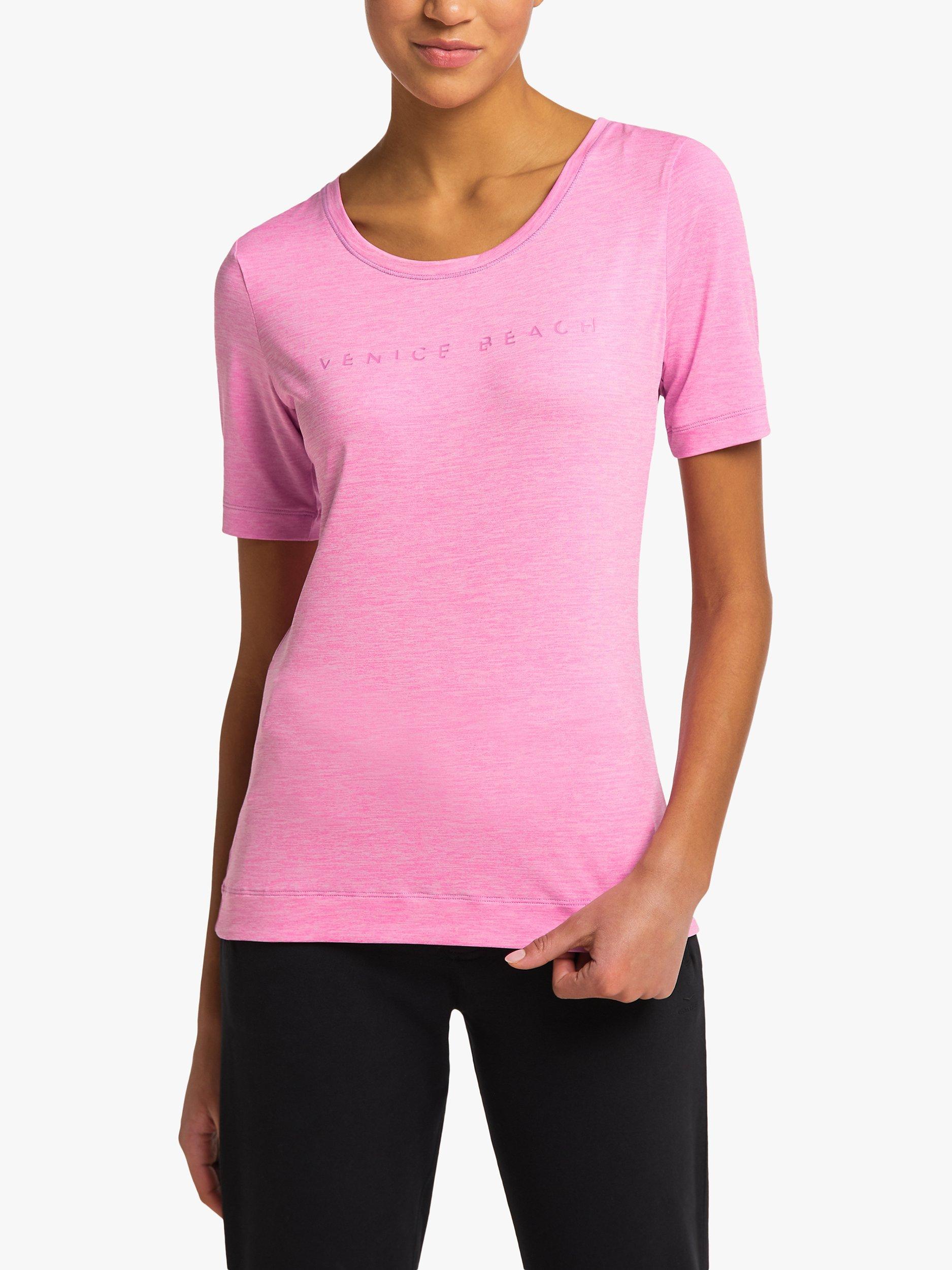 Product image 1 of 6, which shows Venice Beach Peach Short Sleeve Gym Top, Rapture Rose, S