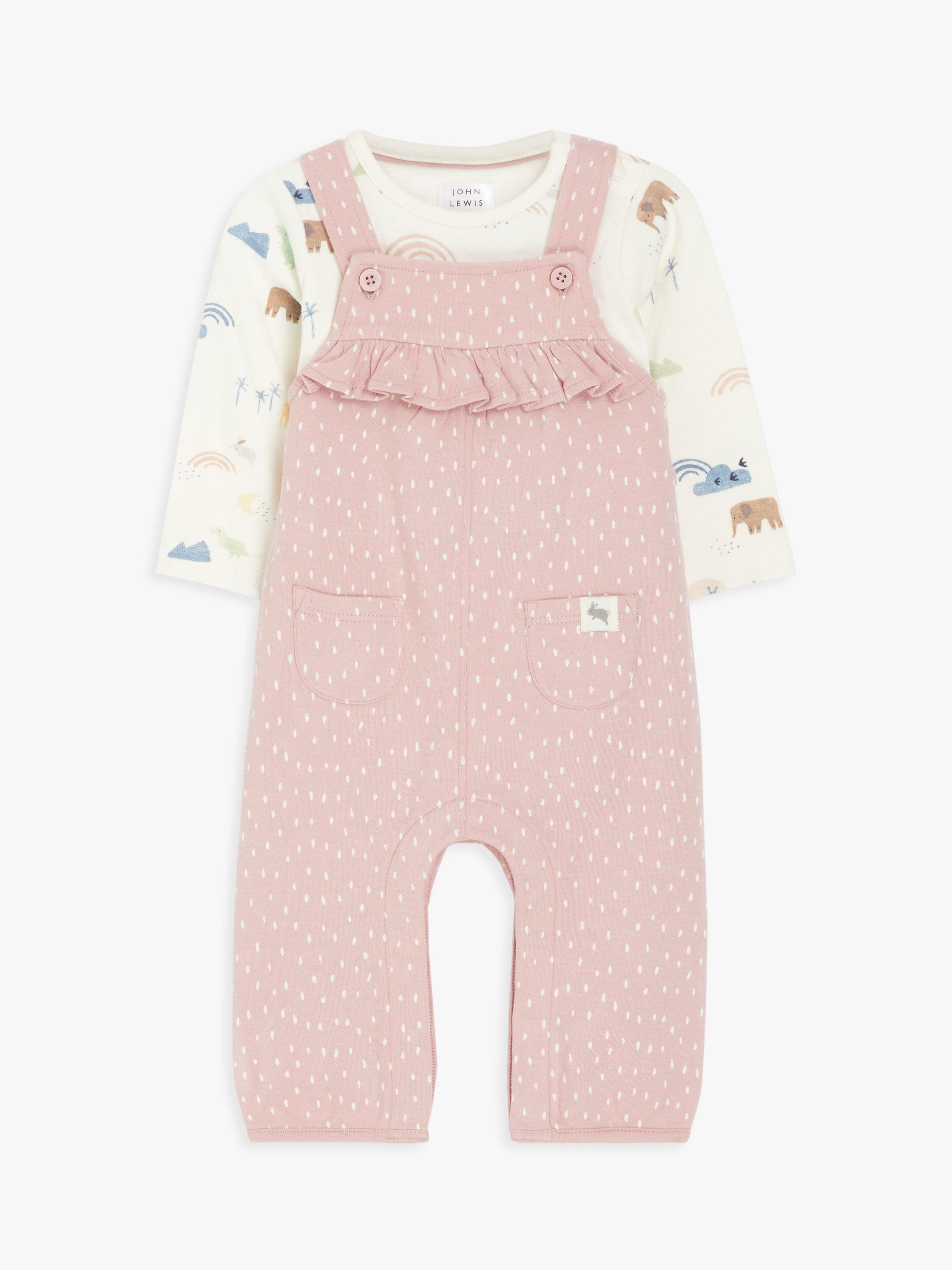 John Lewis Baby Animals & Spot Print Dungaree Set, Multi