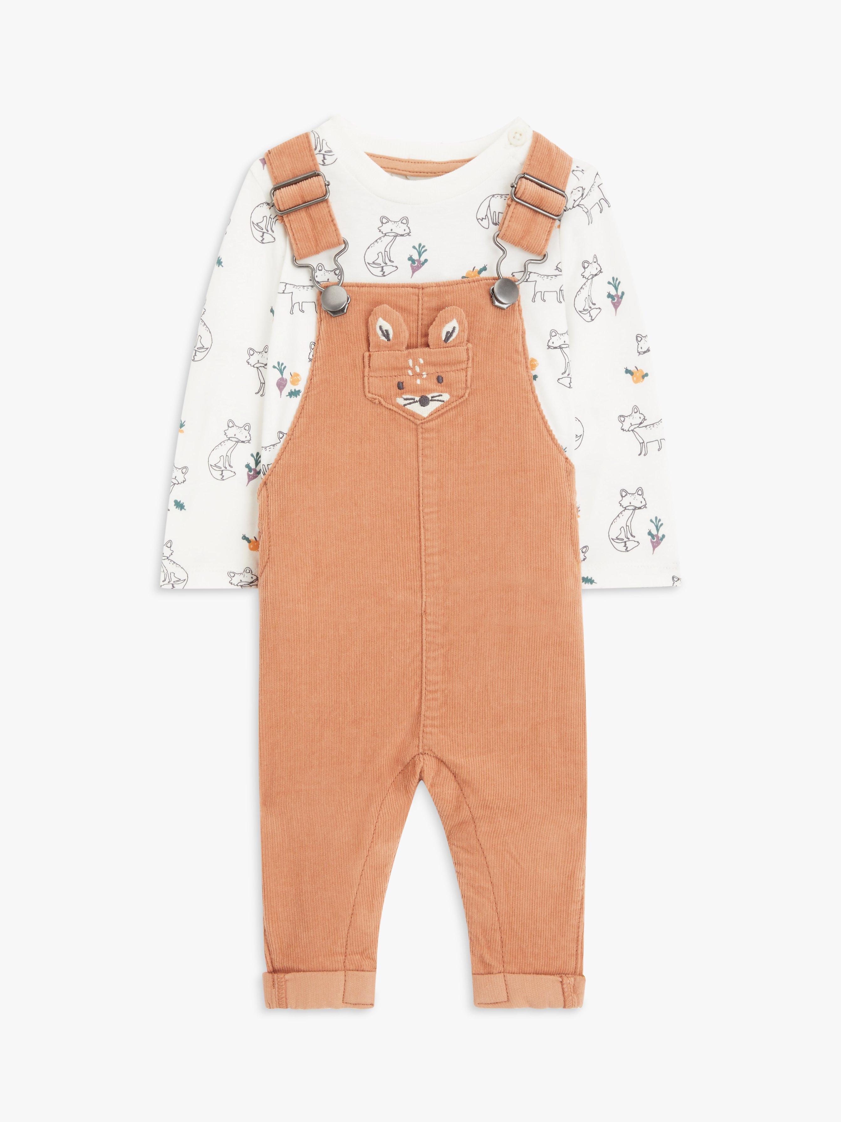 John Lewis Baby Fox Jersey Top & Dungarees Set, Orange