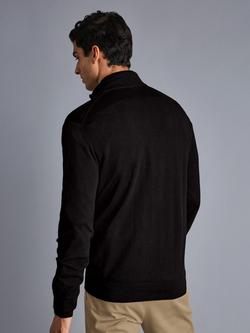 Charles Tyrwhitt Merino Wool Zip Neck Jumper - view 2, Black