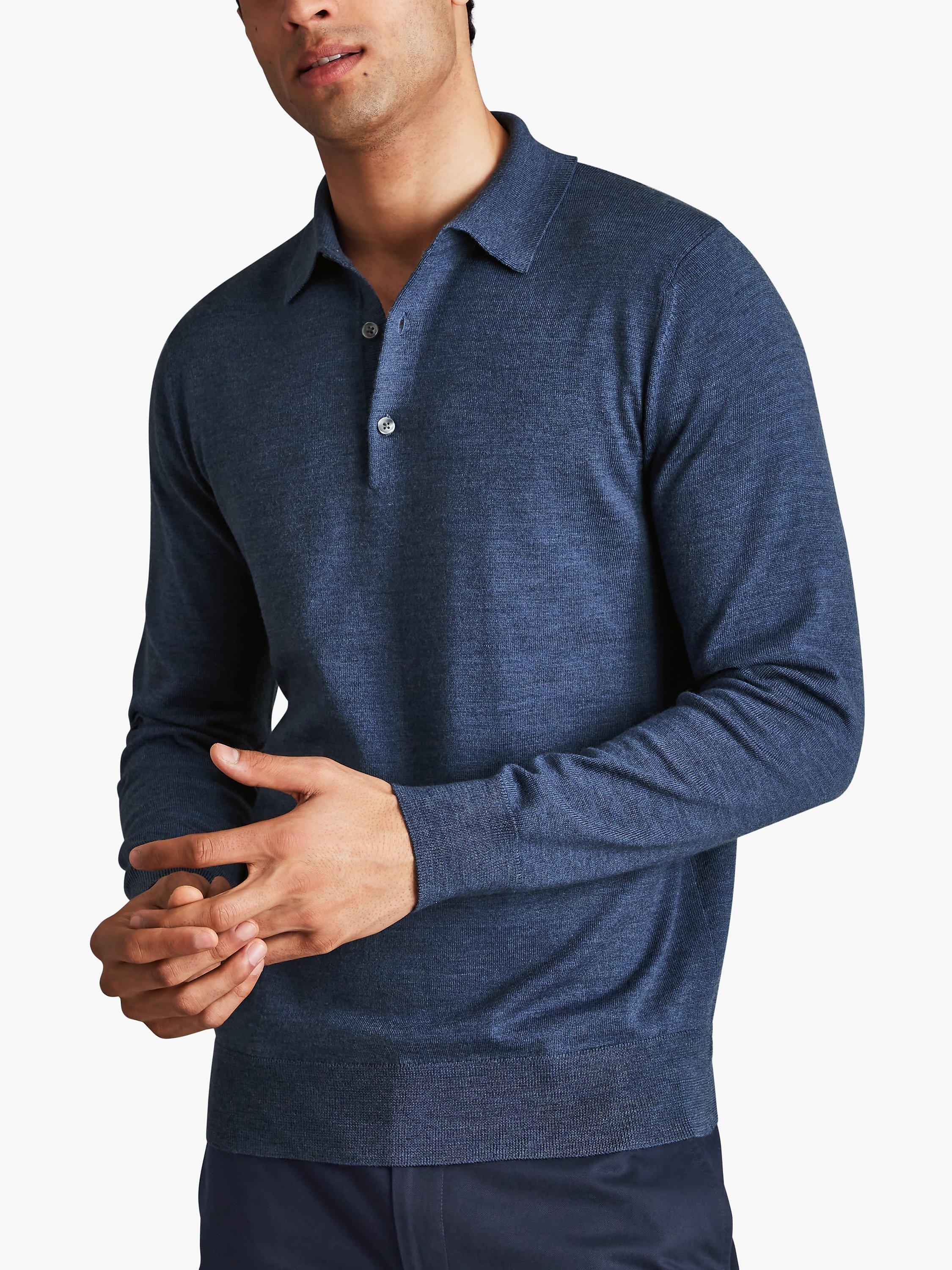 Product image 1 of 6, which shows Charles Tyrwhitt Merino Wool Polo Neck Jumper, Indigo Blue, S