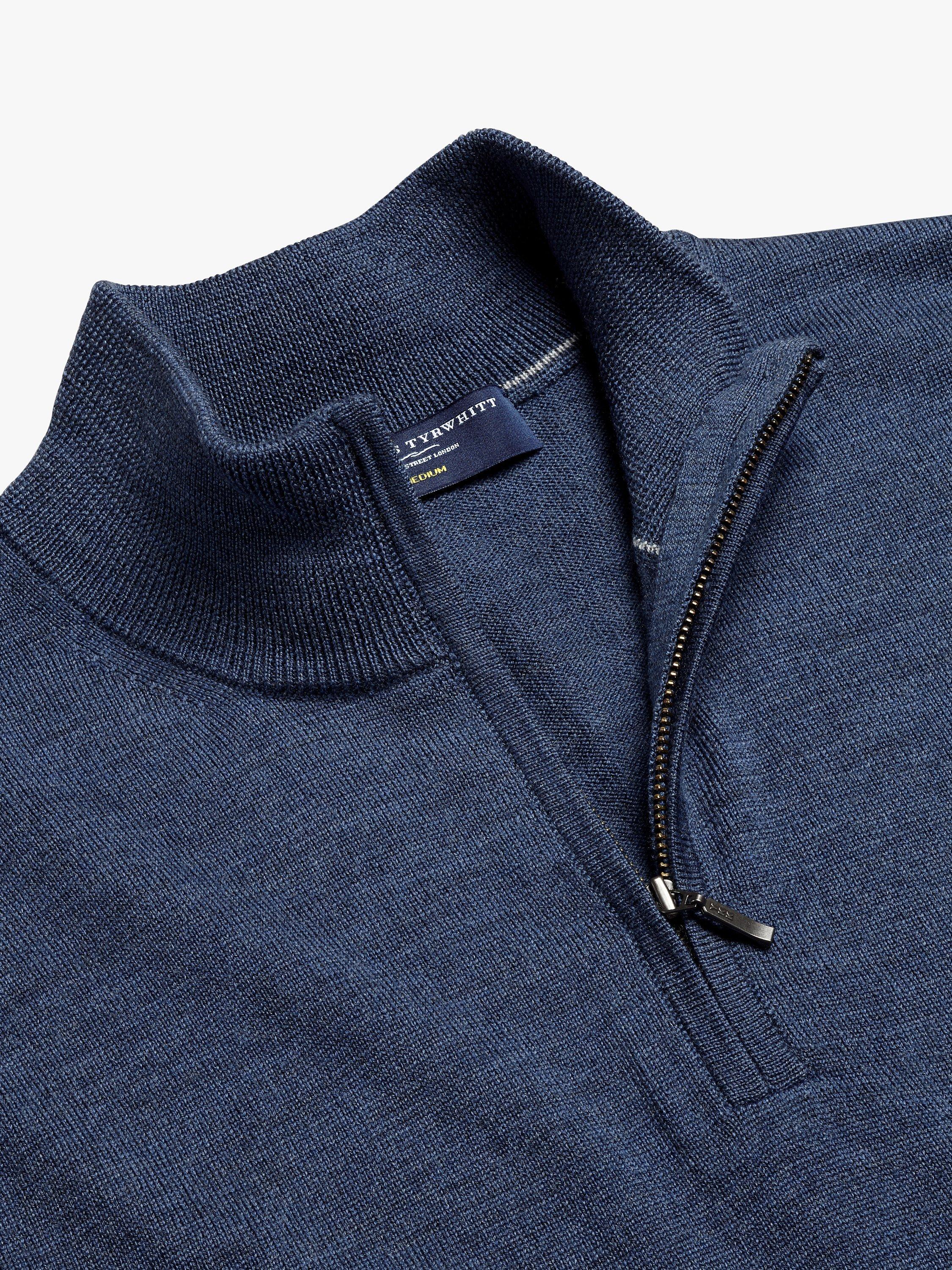 Product image 5 of 6, which shows Charles Tyrwhitt Merino Wool Zip Neck Jumper, Indigo Blue, M
