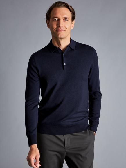Charles Tyrwhitt Merino Wool Polo Neck Jumper, Navy