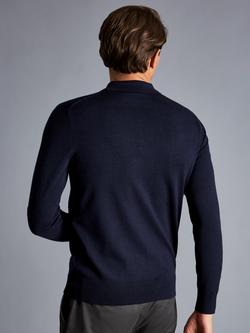 Charles Tyrwhitt Merino Wool Polo Neck Jumper - view 2, Navy