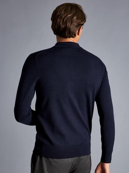 Charles Tyrwhitt Merino Wool Polo Neck Jumper - view 2, Navy