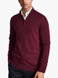Charles Tyrwhitt Merino Wool Zip Neck Jumper, Burgundy