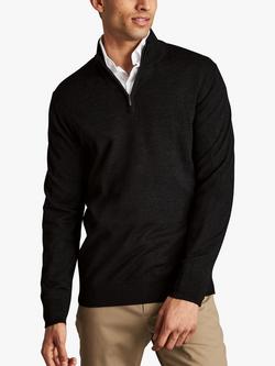 Charles Tyrwhitt Merino Wool Zip Neck Jumper, Charcoal Grey