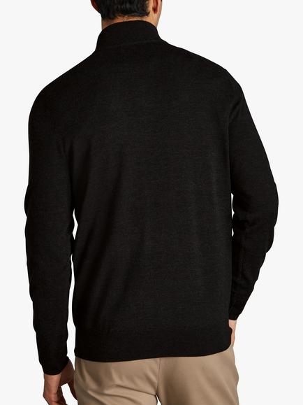 Charles Tyrwhitt Merino Wool Zip Neck Jumper - view 2, Charcoal Grey