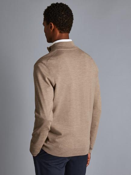Charles Tyrwhitt Merino Wool Zip Neck Jumper - view 2, Oatmeal