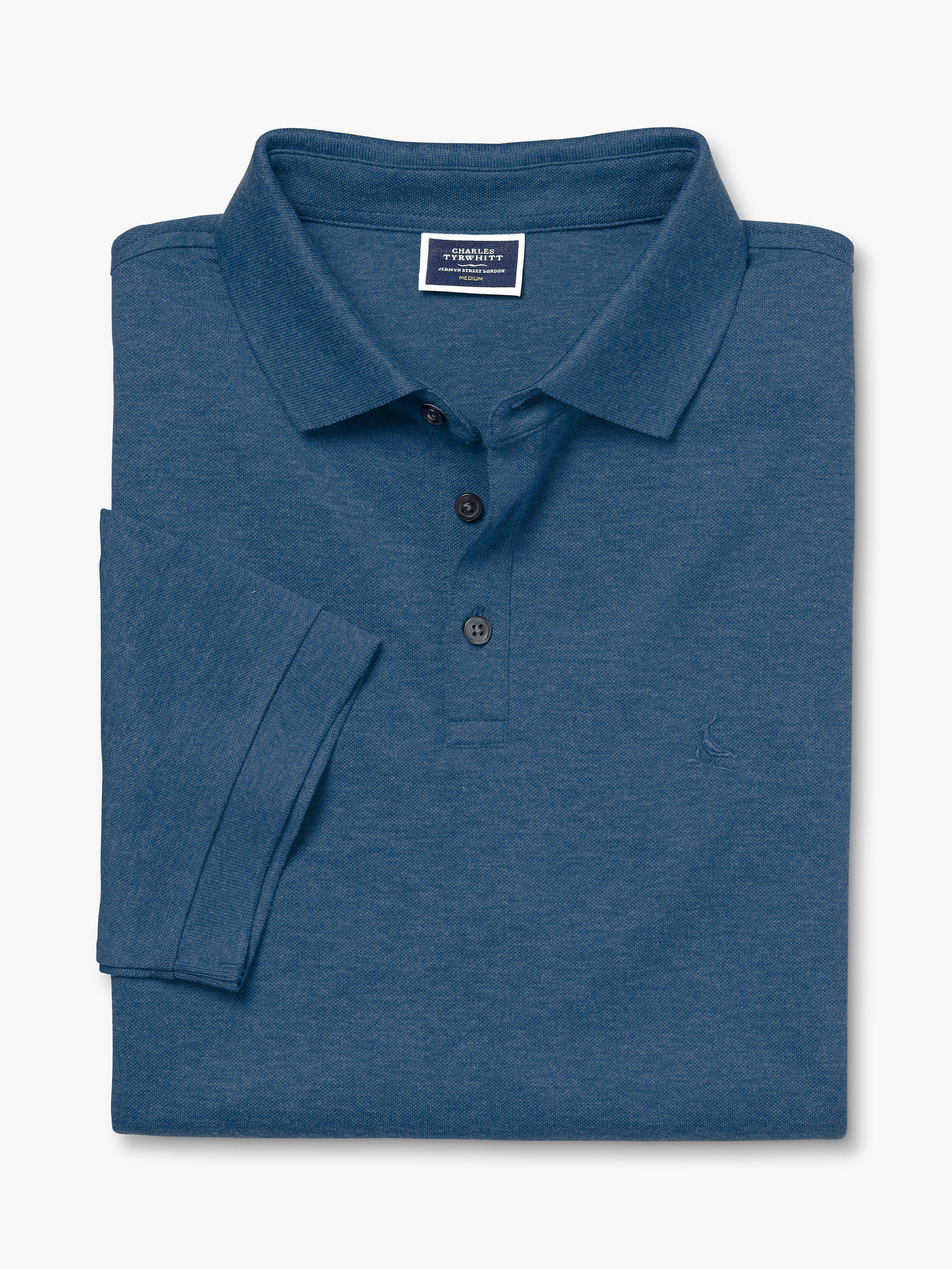 Product image 1 of 3, which shows Charles Tyrwhitt Pique Polo Shirt, Indigo Blue Marl, S