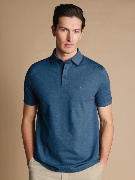 Charles Tyrwhitt Short Sleeve Pique Polo Shirt, Indigo Blue Marl