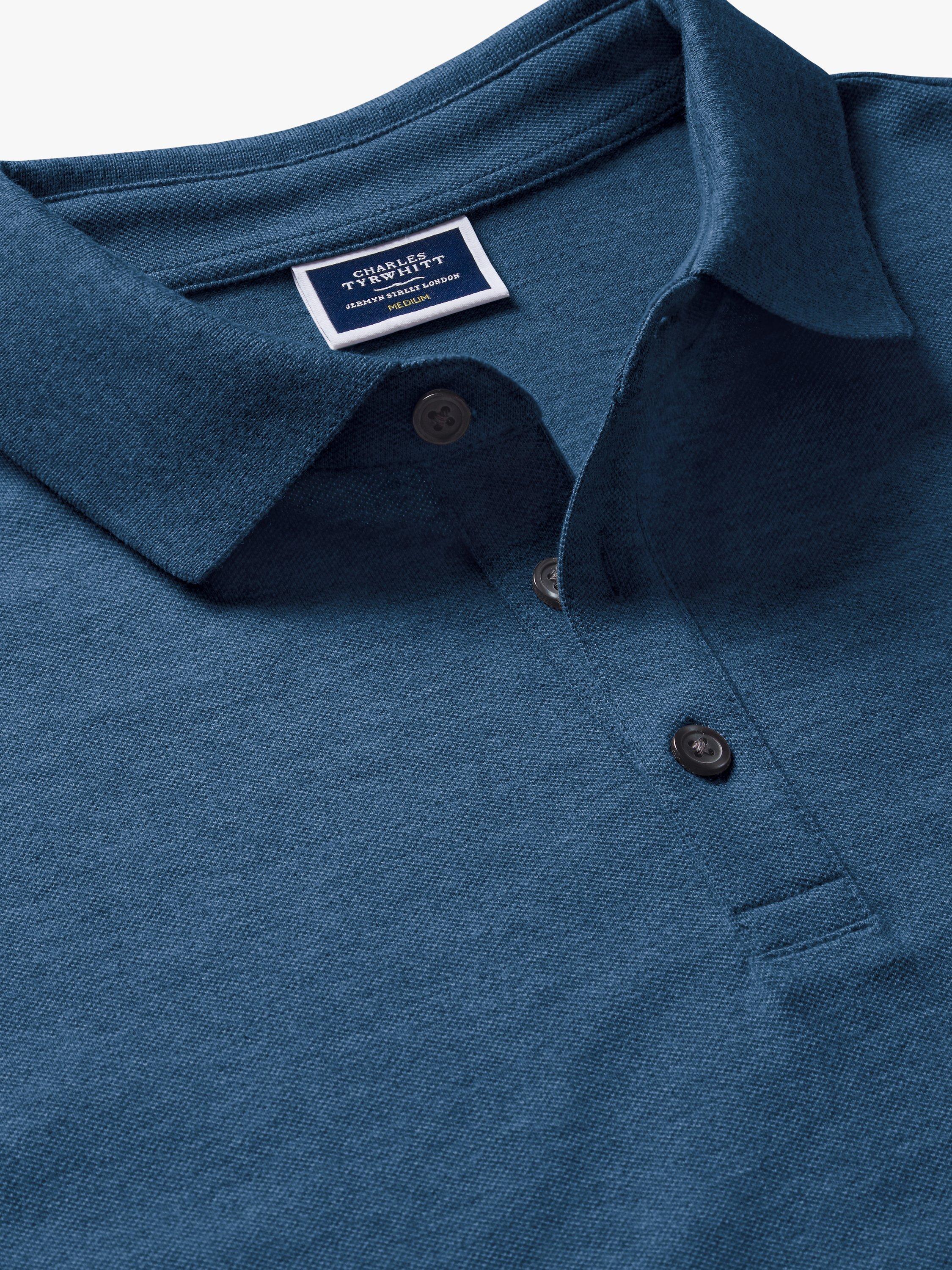 Product image 2 of 3, which shows Charles Tyrwhitt Pique Polo Shirt, Indigo Blue Marl, S