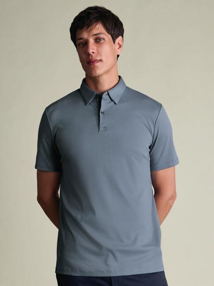 Charles Tyrwhitt Smart Jersey Short Sleeve Polo, Steel Blue